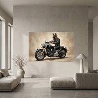 Biker German Shepherd Dog Oil Painting Style Canvas Print Wall Art Decor - Mockup Display 5