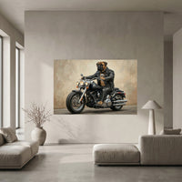 Bullmastiff Biker Dog on Motorcycle Oil Painting Style Canvas Print Wall Art - Mockup Display 5