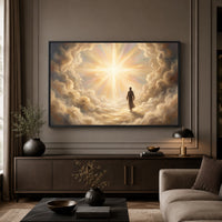 Jesus Walking on Clouds Oil Painting Style Canvas Print Wall Art, Spiritual Light - Mockup Display 5