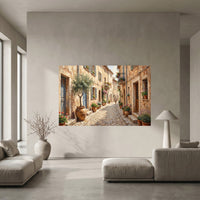 Charming Mediterranean Street Oil Painting Style Canvas Print Wall Art Rustic Decor - Mockup Display 5