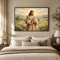 Jesus Christ Good Shepherd Oil Painting Style Canvas Print Wall Art, Spiritual Decor - Mockup Display 5