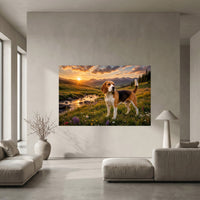Regal Beagle Dog Mountain Sunset Oil Painting Style Canvas Print Wall Art, Nature Inspired - Mockup Display 5