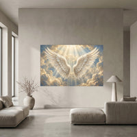 Ethereal Angel Wings Heavenly Clouds Light Rays Canvas Print Wall Art, Divine Decor - Mockup Display 5