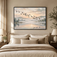 Serene Cranes Flying Oil Painting Style Canvas Print Wall Art for Tranquil Decor - Mockup Display 5