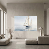 Misty Ocean Sailboat Watercolor Style Canvas Print Wall Art, Coastal Serenity - Mockup Display 5