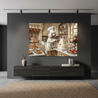 Charming Poodle Chef Baking Oil Painting Style Canvas Print Wall Art, Kitchen Decor - Mockup Display 5