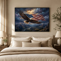 Majestic Bald Eagle American Flag Landscape Oil Painting Style Canvas Print - Mockup Display 5