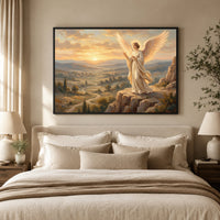 Majestic Angel Sunset Oil Painting Style Canvas Print Wall Art for Serene Home Decor - Mockup Display 5