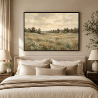 Rustic Field Landscape Oil Painting Style Canvas Print Wall Art for Serene Decor - Mockup Display 5