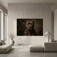 Black Pit Bull Stretched Canvas Wall Art, Dramatic Dog Portrait Print, Rustic Living Room Decor