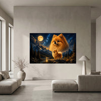 Majestic Pomeranian Dogs Oil Painting Style Canvas Print Wall Art, Serene Landscape - Mockup Display 5
