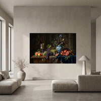 Classical Still Life Fruit Flowers Oil Painting Style Canvas Print Wall Art, Elegant Decor - Mockup Display 5