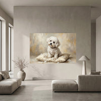 White Bichon Frise Stretched Canvas Wall Art, Soft Dog Portrait Print, Elegant Bedroom Decor