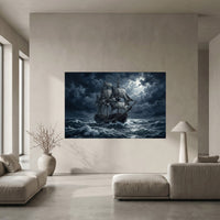 Dramatic Pirate Ship Oil Painting Style Canvas Print Wall Art, Nautical Theme - Mockup Display 5