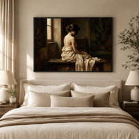 Contemplative Woman Classical Oil Painting Style Canvas Print Wall Art, Elegant - Mockup Display 5