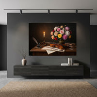 Musical Still Life Flowers & Violin Oil Painting Style Canvas Print Wall Art - Elegant - Mockup Display 5