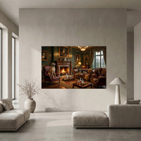 Aristocratic Dogs in Grand Living Room Oil Painting Style Canvas Print Wall Art, Elegant Decor - Mockup Display 5