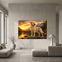 Golden Labrador Dog Mountain Lake Sunset Oil Painting Style Canvas Print Wall Art - Mockup Display 5