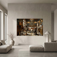 Raccoon Bathroom Stretched Canvas Wall Art, Royal Animal Print, Luxury Powder Room Decor