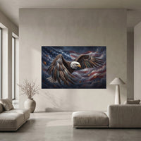 Majestic Bald Eagle American Flag Oil Painting Style Canvas Print Wall Art for Home - Mockup Display 5