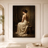 Classical Draped Woman Oil Painting Style Canvas Print Wall Art, Elegant Decor - Mockup Display 5