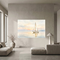 Tranquil Sailboat Sunset Watercolor Style Canvas Print Wall Art Coastal Decor - Mockup Display 5