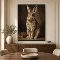 Charming Rabbit Oil Painting Style Canvas Print Wall Art, Rustic Decor - Mockup Display 5