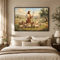 Jesus Christ Good Shepherd Oil Painting Style Canvas Print Wall Art, Inspirational Decor - Mockup Display 5