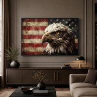 Regal Bald Eagle American Flag Oil Painting Style Canvas Print Wall Art, Rustic Decor - Mockup Display 5