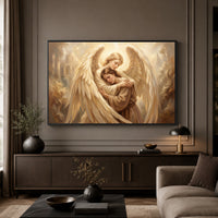 Serene Angelic Embrace Oil Painting Style Canvas Print Wall Art for Peace - Mockup Display 5