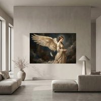 Angel Stretched Canvas Wall Art, Ethereal Winged Woman Print, Elegant Spiritual Room Decor