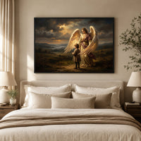Guardian Angel and Child Religious Oil Painting Style Canvas Print Wall Art - Mockup Display 5