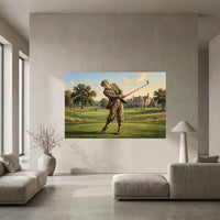 Vintage Golfer Golf Course Oil Painting Style Canvas Print Wall Art - Mockup Display 5