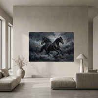 Dynamic Black Horses Oil Painting Style Canvas Print Wall Art for Modern Decor - Mockup Display 5