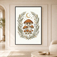 Whimsical Mushroom Folk Art Canvas Print Wall Art, Botanical Forest Decor - Mockup Display 5