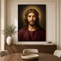Jesus Christ Crown of Thorns Realistic Spiritual Portrait Canvas Print Wall Art - Mockup Display 5