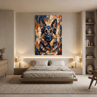 German Shepherd Abstract Oil Painting Style Canvas Print Wall Art with Gold Splatter - Mockup Display 5