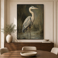 Majestic Heron Wetland Oil Painting Style Canvas Print Wall Art, Nature Decor - Mockup Display 5