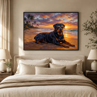 Cool Rottweiler Dog Oil Painting Style Canvas Print Wall Art, Tropical Sunset - Mockup Display 5
