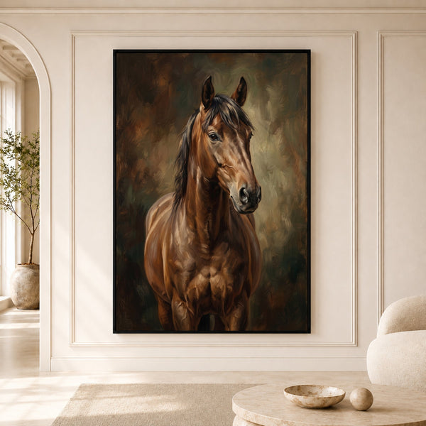 Brown Horse Oil Painting Style Canvas Print Wall Art for Equestrian Decor - Mockup Display 5