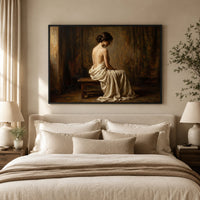 Contemplative Woman Draped Classical Oil Painting Style Canvas Print Wall Art for Serene Decor - Mockup Display 6