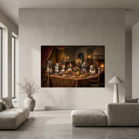 Grand Canine Feast Oil Painting Style Canvas Print Wall Art, Humorous Decor - Mockup Display 5