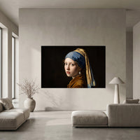 Vermeer's Girl with Pearl Earring Oil Painting Style Classic Canvas Print Wall Art - Mockup Display 5