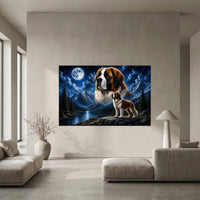 Majestic Saint Bernard Dogs Moonlit Mountain Lake Canvas Print Wall Art - Mockup Display 5