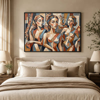 Cubist Three Women Portrait Canvas Print Wall Art, Abstract Gallery Style - Mockup Display 5