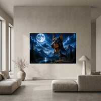 Majestic Doberman Dogs Moonlight Mountain Lake Canvas Print Wall Art - Mockup Display 5