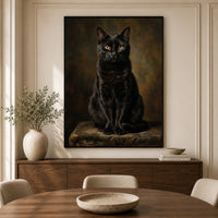 Elegant Black Cat Portrait Oil Painting Style Canvas Print Wall Art, Regal - Mockup Display 5