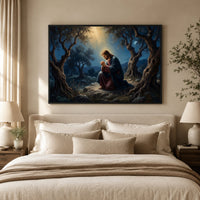 Jesus in Gethsemane Oil Painting Style Canvas Print Wall Art, Divine Light - Mockup Display 5