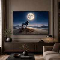 Mystical Desert Night Lion Guarding Man Canvas Print Wall Art, Dreamscape Decor - Mockup Display 5