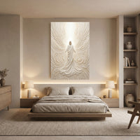 Divine Figure Textured Relief Style Angelic Wings Canvas Print Wall Art, Ethereal Glow - Mockup Display 5
